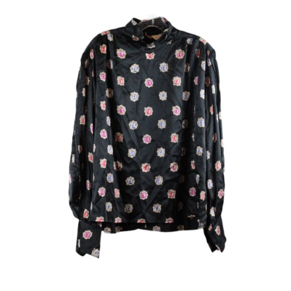 Gray Rose Black Women's Dress Top Blouse Collared Back Button Closure 12 059 - Picture 6 of 6